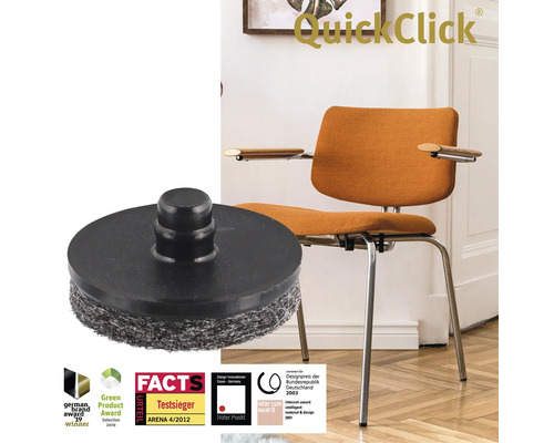 QuickClick möbelglid med glidyta i filt framför en stol