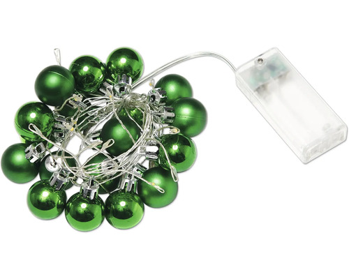 Ljusslinga med gröna julgranskulor och batteridrift