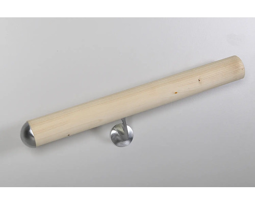 Trähandledare med fäste och ändstycken i rostfritt stål