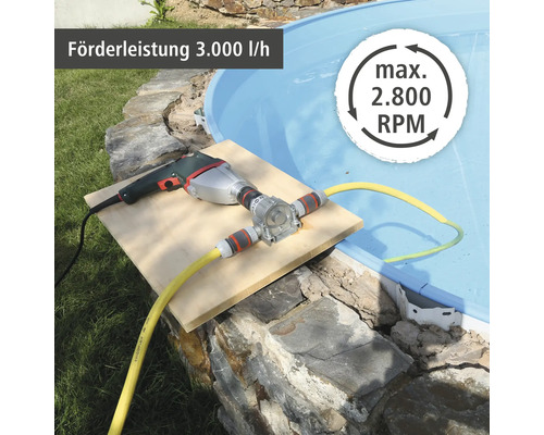 Borrmaskinspump för tömning av pool