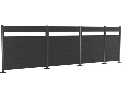 Mörkgrå insynsskydd med horisontella lameller och stolpar