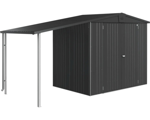 Metallredskapsbod med tak för trädgårdsredskap och verktyg