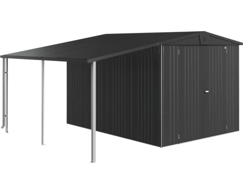 Metallredskapsbod med tak för förvaring av trädgårdsredskap