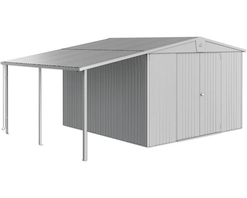 Metallredskapsbod med tak för trädgårdsredskap och verktyg