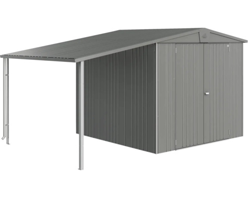 Metallredskapsbod med tak för trädgårdsredskap och verktyg