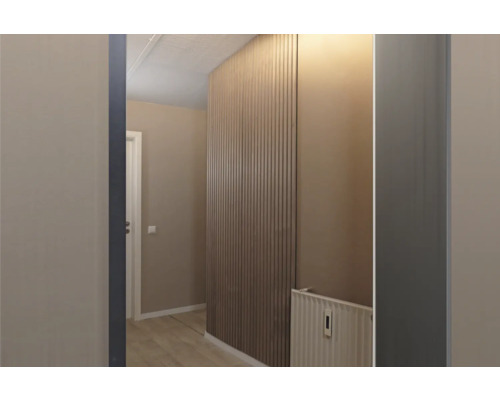 Hall med väggpaneler och element