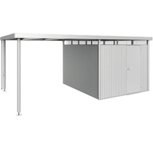 Metallcarport med förråd för trädgårdsredskap och verktyg