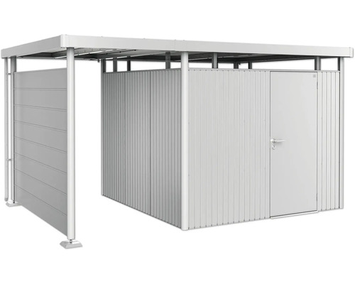 Metallförråd med tak och dörr