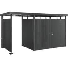 Metallgarage för cyklar med låsbar dörr och öppen parkeringsplats