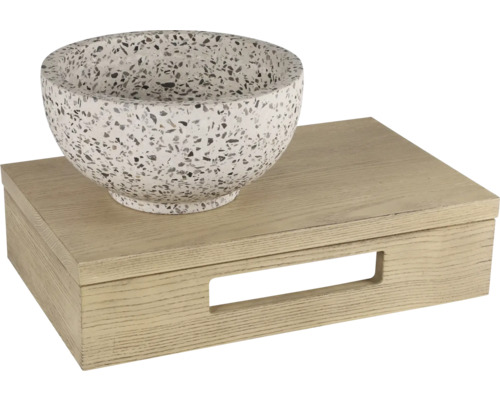 Dekorativ skål på trälåda