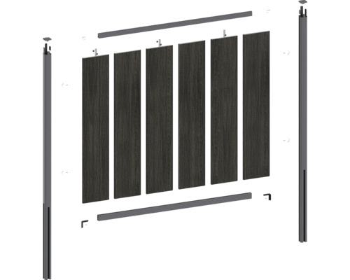 Terrassstaket byggsats med staketribbor och ram för montering