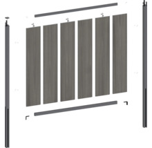 Enskilda delar av ett staket med stolpar, tvärbalkar och lameller