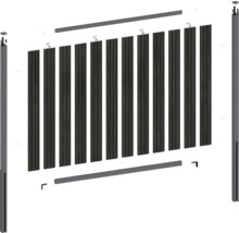 Sprängskiss av ett stängselelement med stängselstolpar och lameller