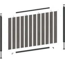 Sprängskiss av ett insynsskydd med stolpar och lameller