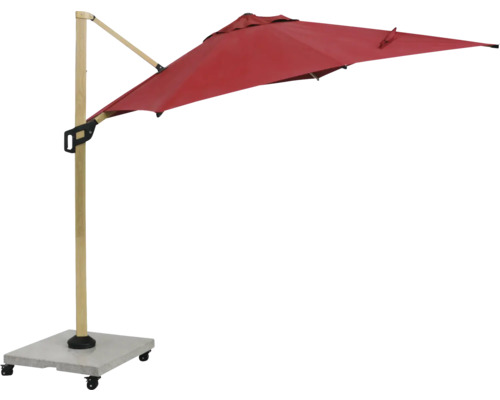 Rött hängparasoll med bas och hjul