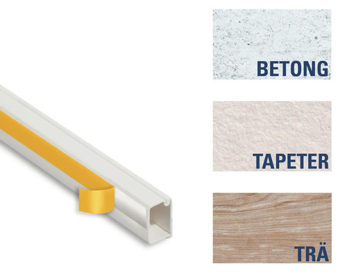 Kabelkanal i plast med tejp för betong, tapeter och trä