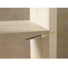 Detalj av en hylla som är fäst vid sidoväggen med en skruv