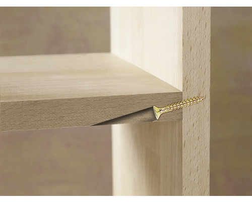 Detalj av en hylla som är fäst vid sidoväggen med en skruv