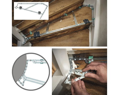 Monteringssats för trappräcke med montering på en trätrappa