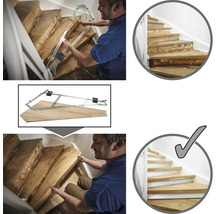 Demonstration av trapprenovering med en mall och jämförelse före och efter.