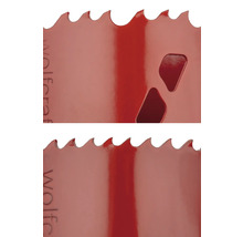 Detaljbild av en hålsåg med tänder och utskärningar.