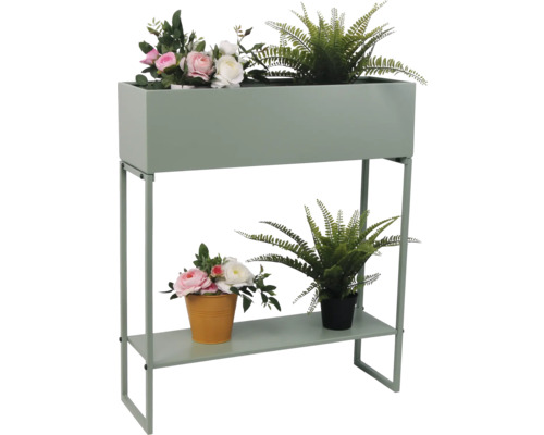 Dekorativt växtställ med två nivåer och konstgjorda växter