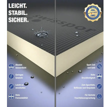 Swisspor skiva med produktegenskaper och Swissopor kvalitetsstämpel