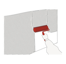 Illustration av en bubbelplast som fästs med en piggroller.