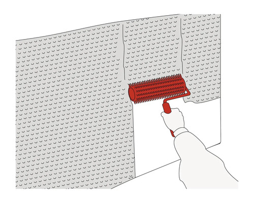 Illustration av en bubbelplast som fästs med en piggroller.