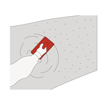 Illustration av en hand som putsar en vägg med en murslev