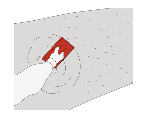 Illustration av en hand som putsar en vägg med en murslev