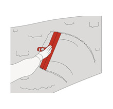 Illustration av en hand som använder en spackelspade för väggdekoration.