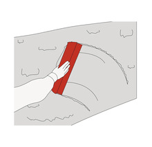 Illustration av en hand som bearbetar en vägg med en spackel