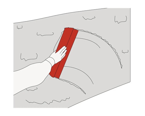 Illustration av en hand som bearbetar en vägg med en spackel