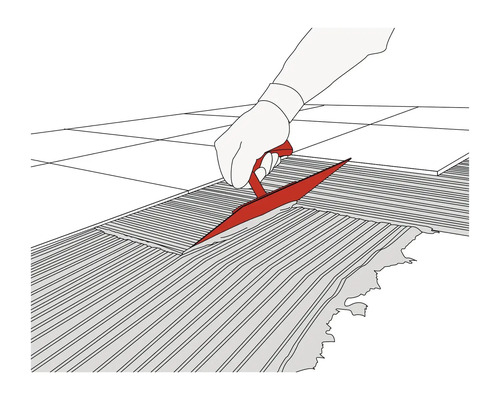 Illustration av en person som applicerar kakelfix på en yta med en tandspackel.