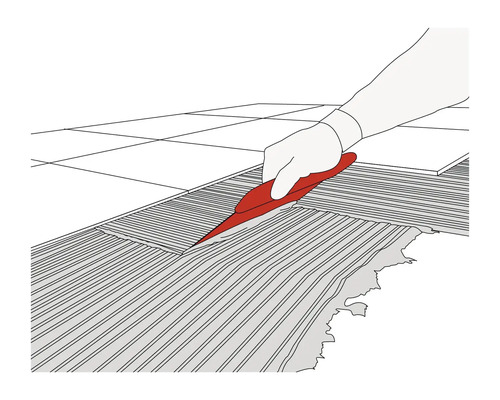 Illustration av en person som applicerar kakelfix med en spackel