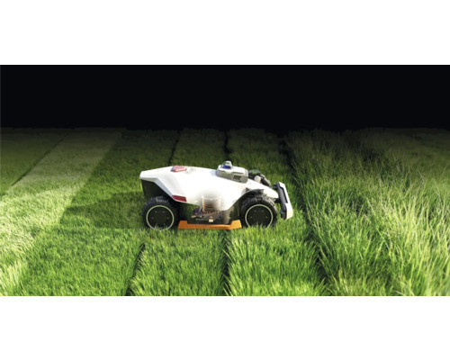 Robotgräsklippare i drift på en gräsmatta.