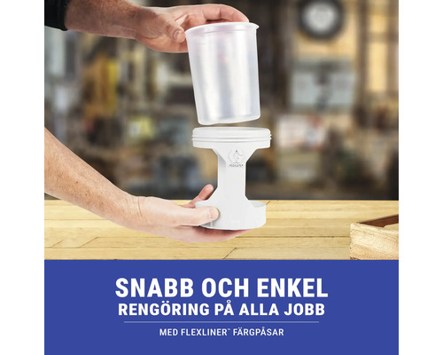 Graco logotyp med färgbehållare och rengöringsadapter för färgsprututrustning