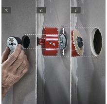Tre steg för att borra ett hål i en vägg med en hålsåg.