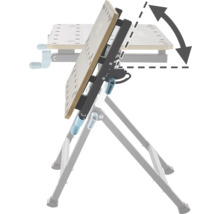 Justerbart arbetsbord med pilsymbol som indikerar lutningsjustering