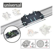 Universal styrskena för handhållna cirkelsågar med skärdjup från 40 millimeter till 70 millimeter och sågklingdiametrar från 130 millimeter till 200 millimeter