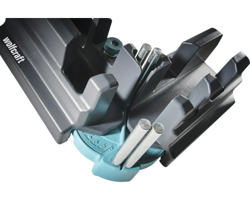 Wolfcraft smygvinkel och geringslåda av plast med metallstift för exakt inställning och sågning av geringsvinklar.