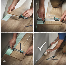 Flera vyer av ett laminatläggningsverktyg i bruk