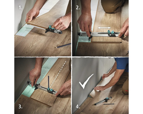 Flera vyer av ett laminatläggningsverktyg i bruk