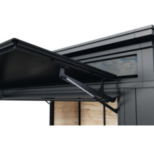 Detaljvy av ett trädgårdshus med öppet tak