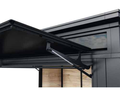 Detaljvy av ett trädgårdshus med öppet tak