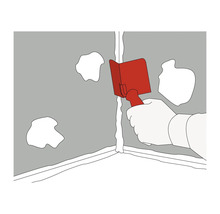 Applicering av fogglättare i ett hörn för att släta ut tätningsmedel