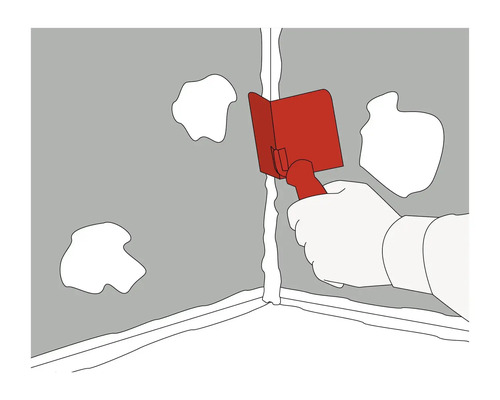 Applicering av fogglättare i ett hörn för att släta ut tätningsmedel