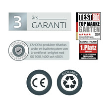 3 års garanti, ISO-certifierad, Test Bild Top Marke Garten 2024 förstaplats för altantak, CE-märkning och återvinningsbar.