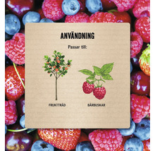Illustration som visar att produkten är lämplig för fruktträd och bärbuskar.